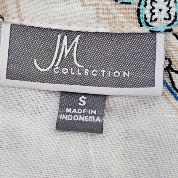 NEW JM Collection Summer Sunset Small Viscose & Linen Blue/White Print Blouse - Picture 6 of 9